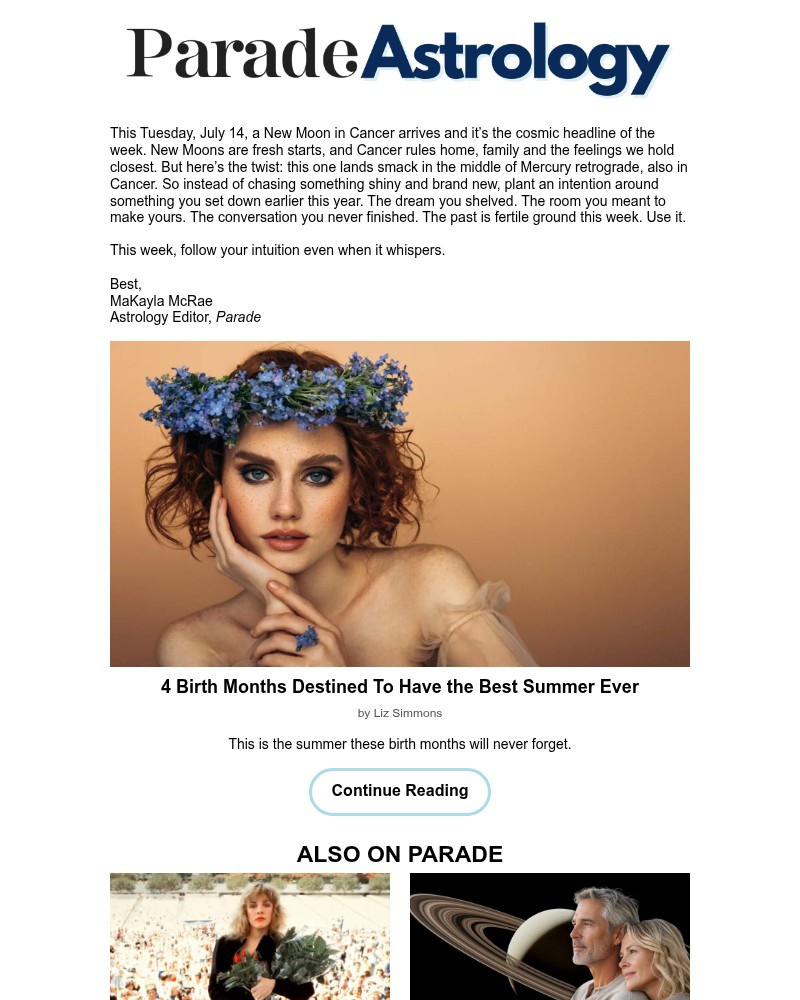 Screenshot of email sent to a Parade Newsletter subscriber
