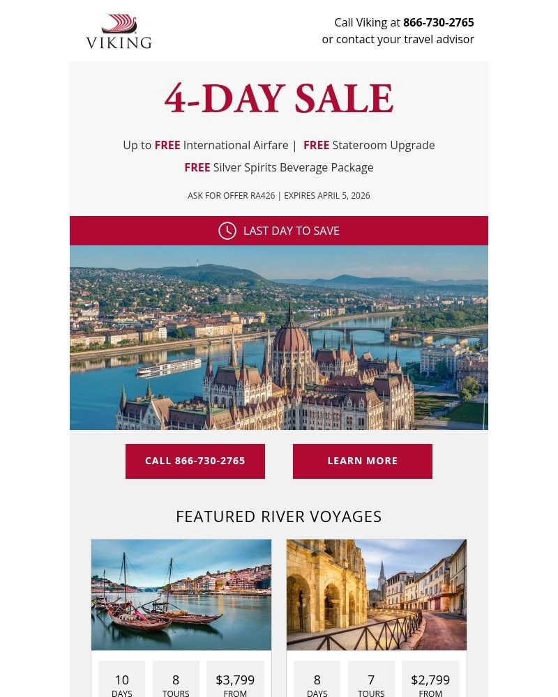 Screenshot of email sent to a Viking Cruises Newsletter subscriber
