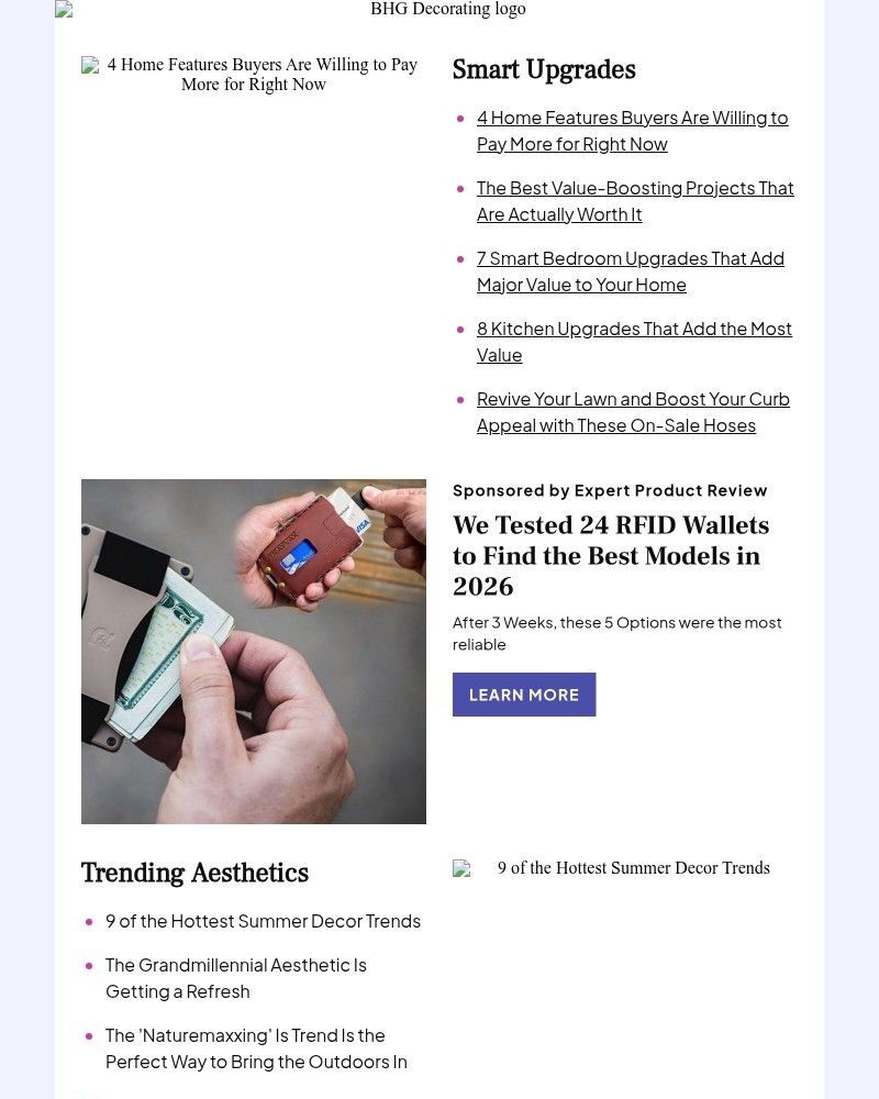 Screenshot of email sent to a Better Homes and Gardens Newsletter subscriber