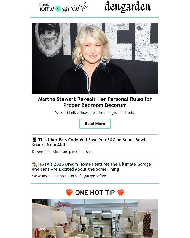 Screenshot of email sent to a Parade Newsletter subscriber