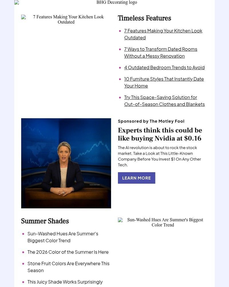 Screenshot of email sent to a Better Homes and Gardens Newsletter subscriber