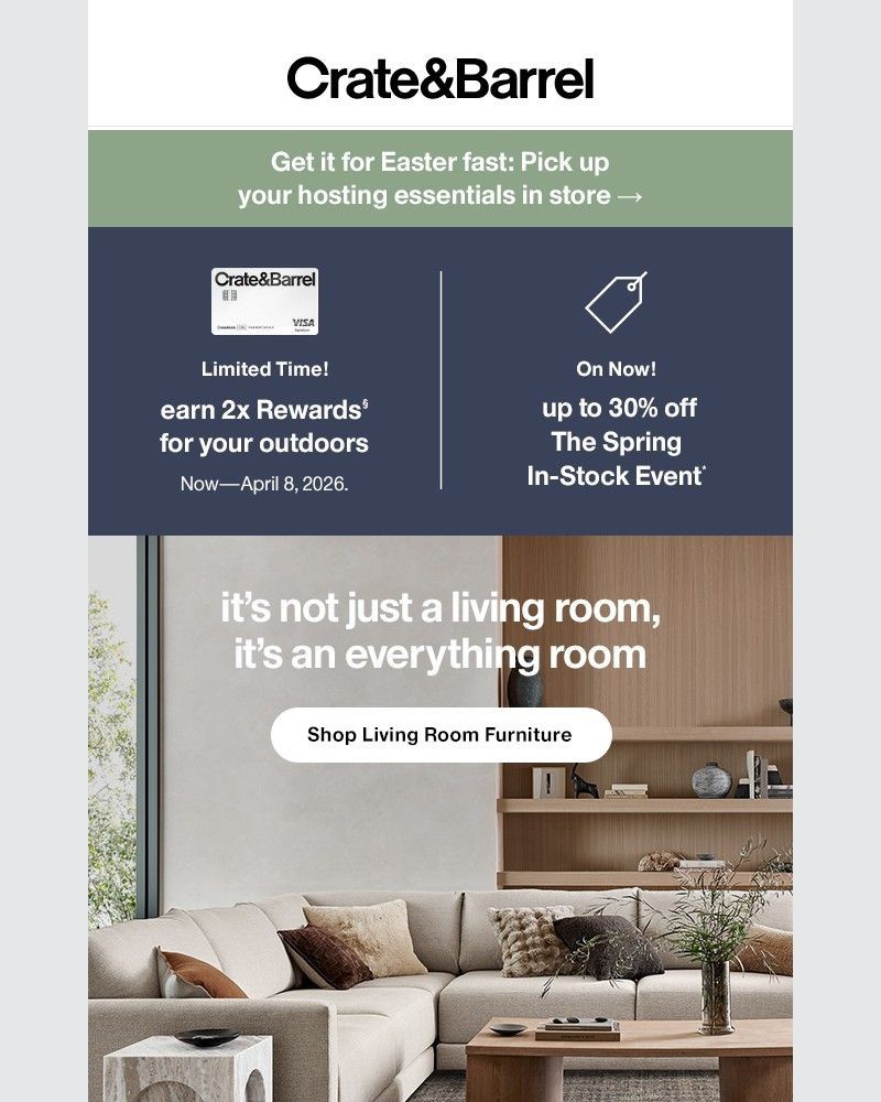 Screenshot of email sent to a Crate & Barrel Newsletter subscriber