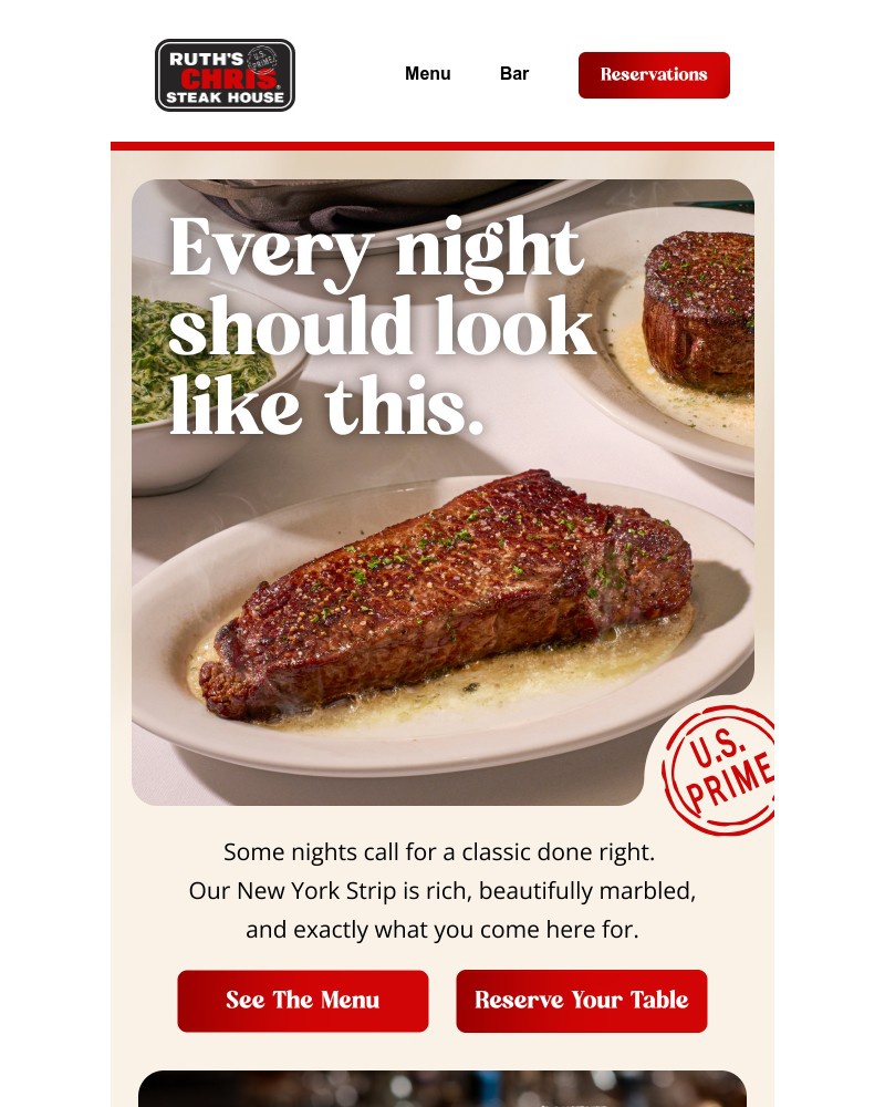 Screenshot of email sent to a Ruth’s Chris Newsletter subscriber