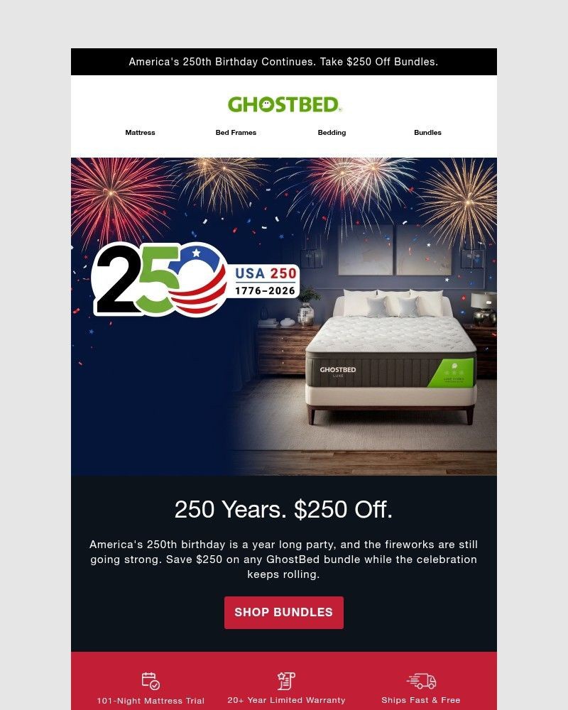 Screenshot of email sent to a Ghost Bed Newsletter subscriber