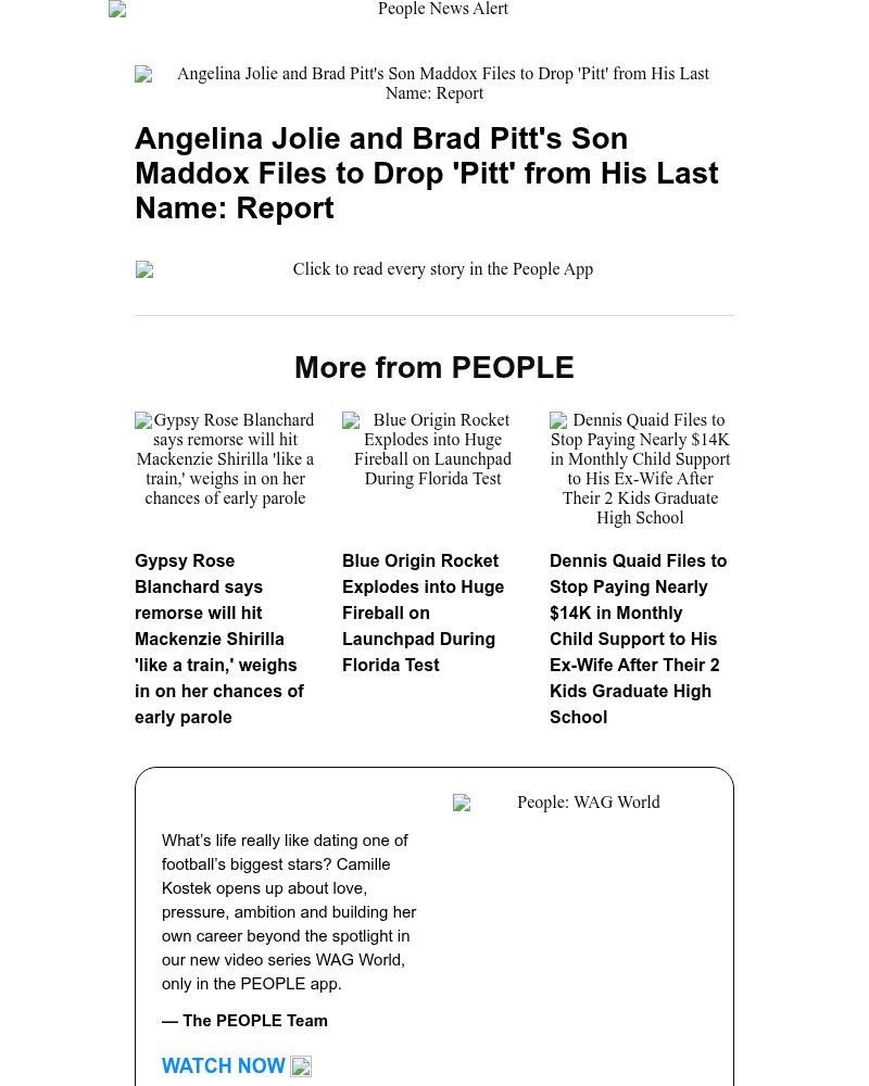 Screenshot of email sent to a People Newsletter subscriber