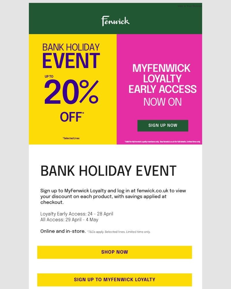 Screenshot of email sent to a Fenwick Newsletter subscriber