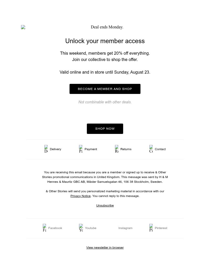Screenshot of email sent to a & Other Stories Newsletter subscriber