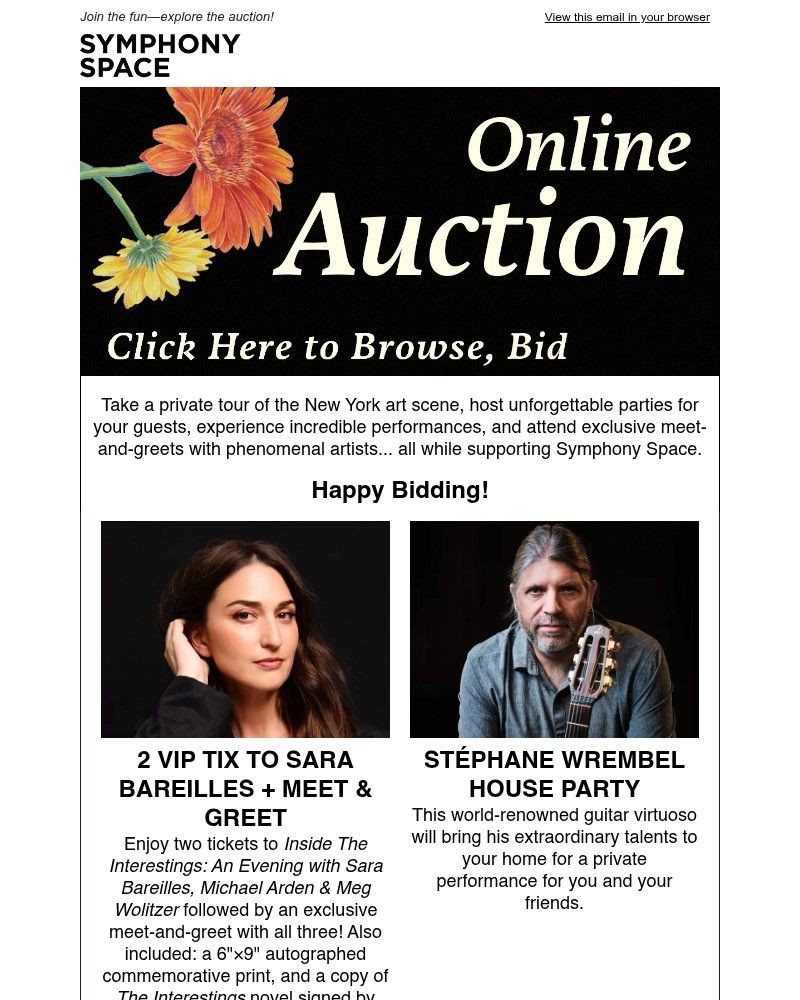 Screenshot of email sent to a Symphony Space Newsletter subscriber