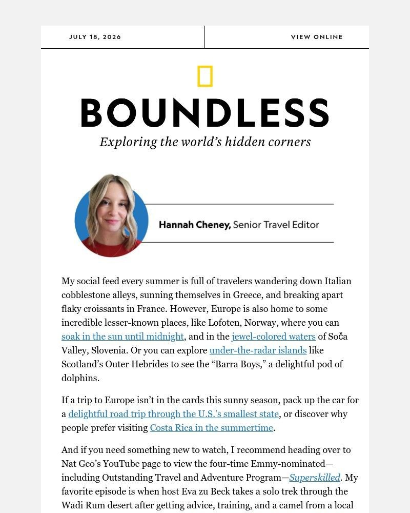 Screenshot of email sent to a National Geographic Newsletter subscriber