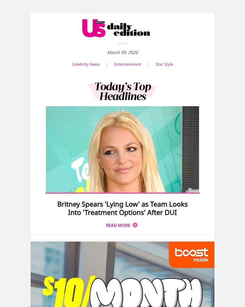 Screenshot of email sent to a Us Weekly Newsletter subscriber