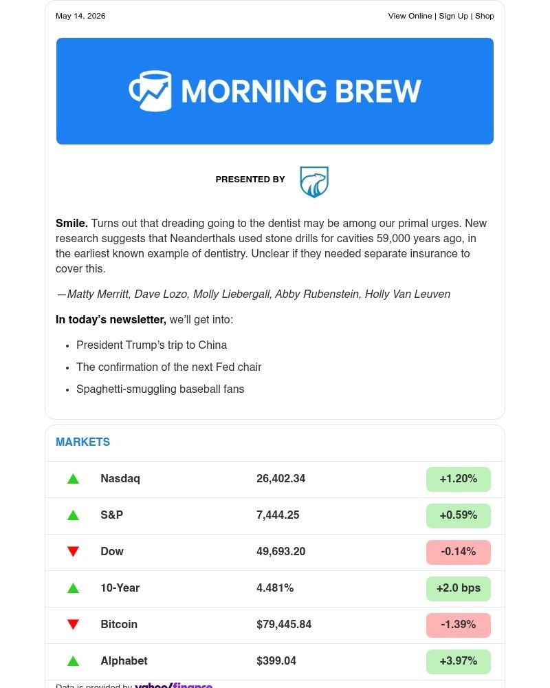 Screenshot of email sent to a Morning Brew Newsletter subscriber