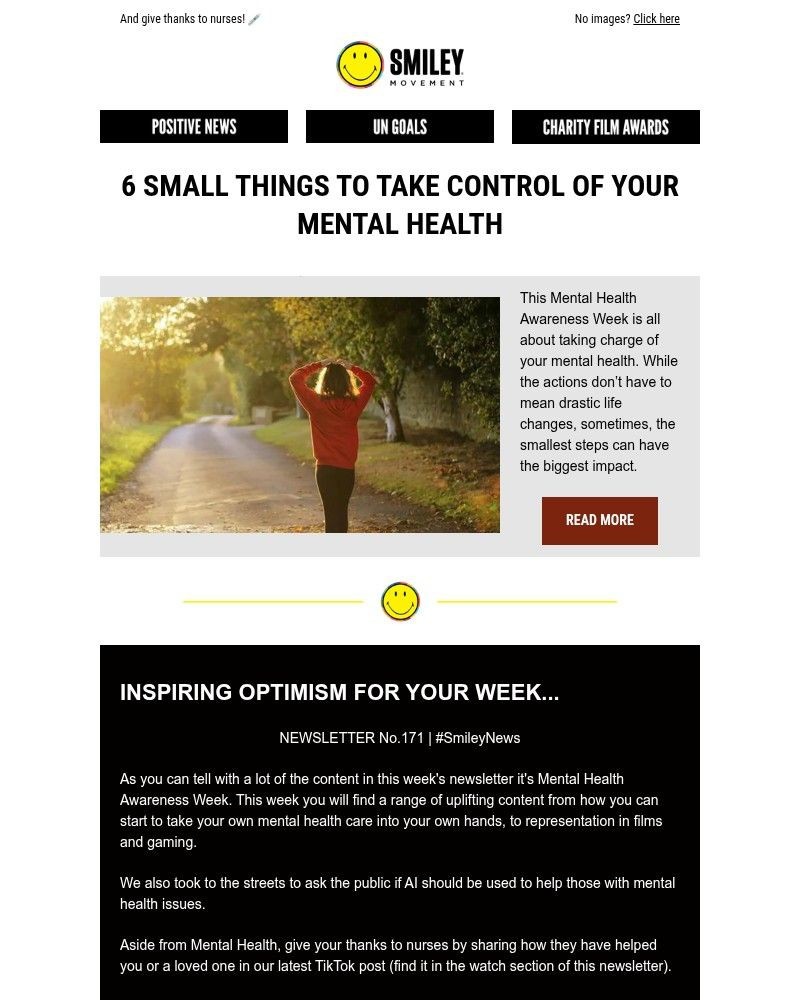 Screenshot of email sent to a Smiley Movement Newsletter subscriber