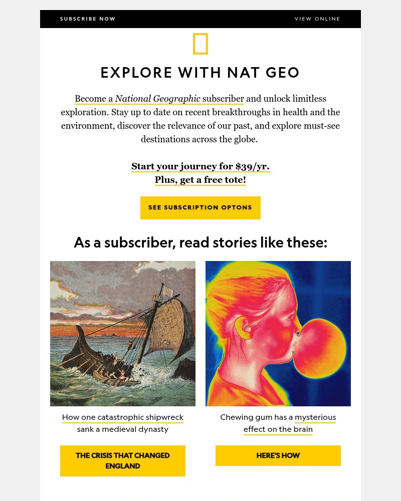 Screenshot of email sent to a National Geographic Newsletter subscriber