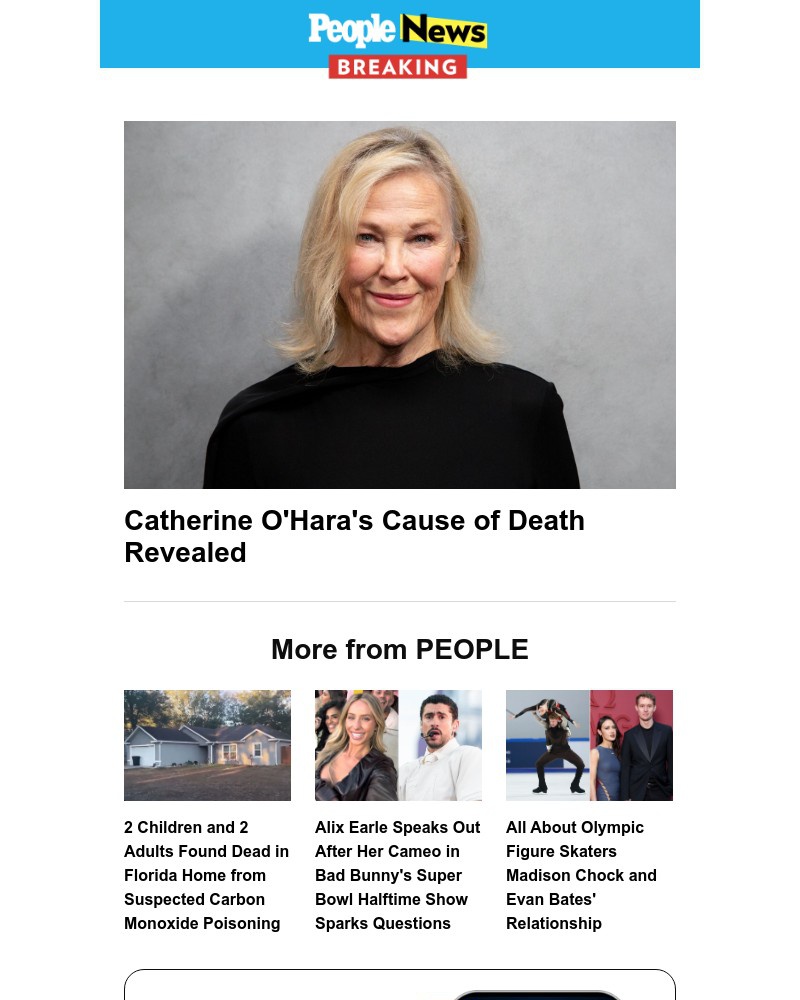 Screenshot of email sent to a People Newsletter subscriber