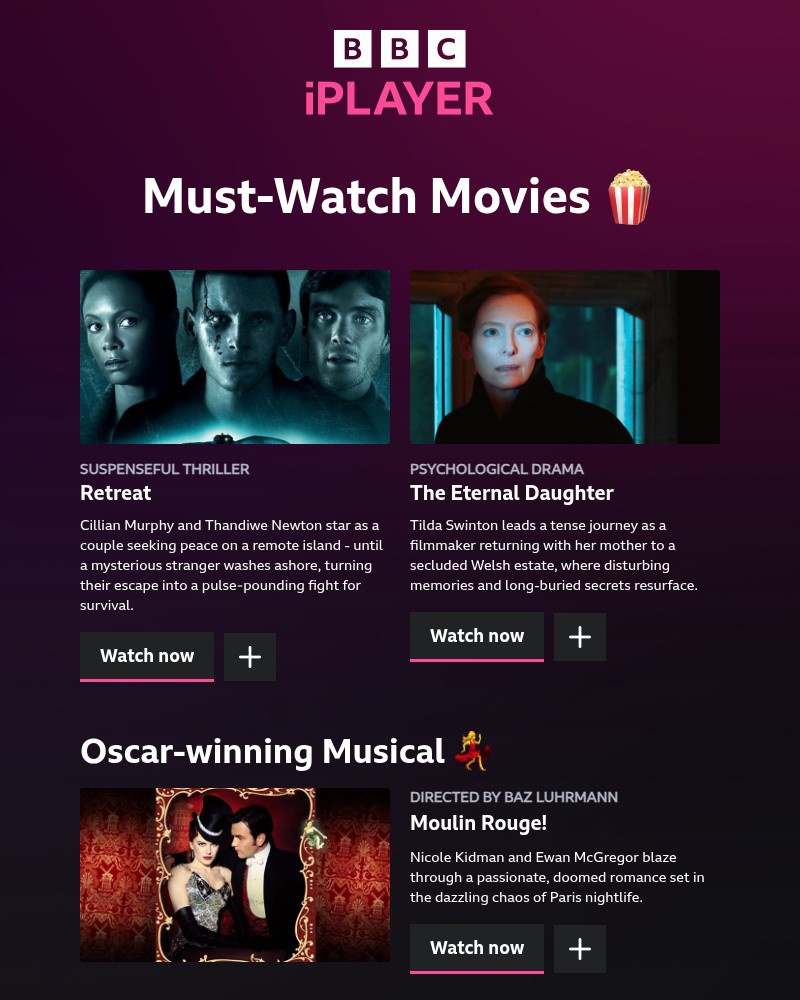 Screenshot of email sent to a BBC iPlayer Registered user