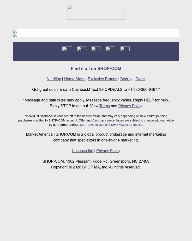 Screenshot of email sent to a Shop.com Newsletter subscriber