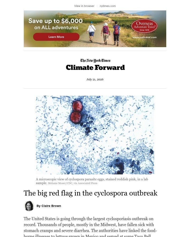 Screenshot of email sent to a The New York Times Customer