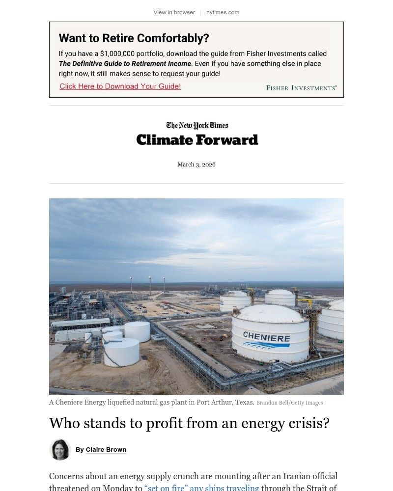 Screenshot of email sent to a The New York Times Customer