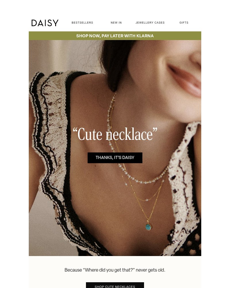 Screenshot of email sent to a Daisy Jewellery Newsletter subscriber