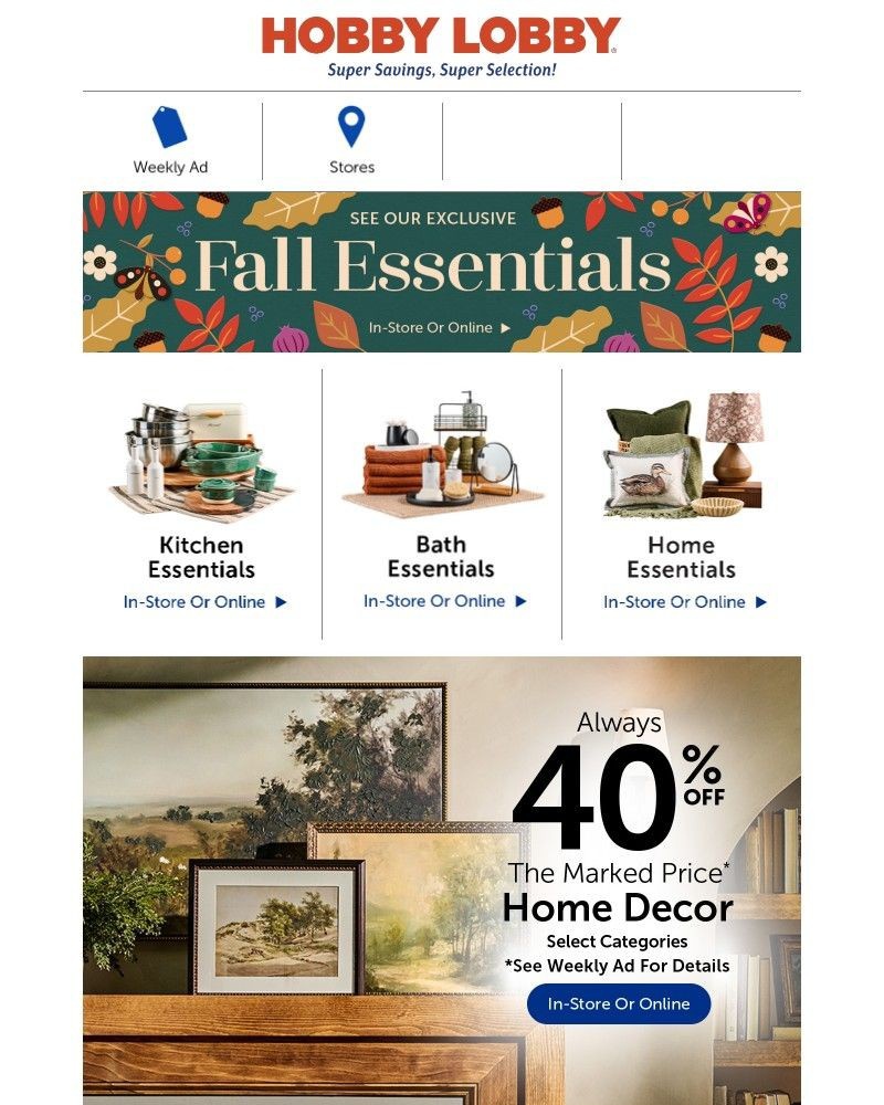 Screenshot of email sent to a Hobby Lobby Newsletter subscriber