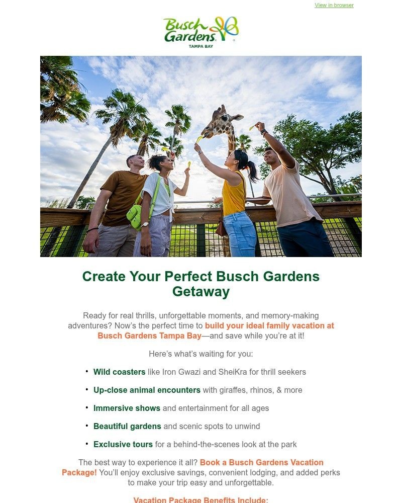 Screenshot of email sent to a Busch Gardens Newsletter subscriber