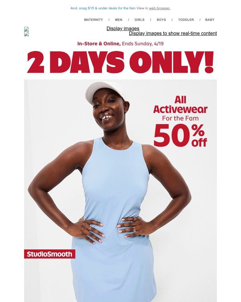 Screenshot of email sent to a Old Navy Newsletter subscriber