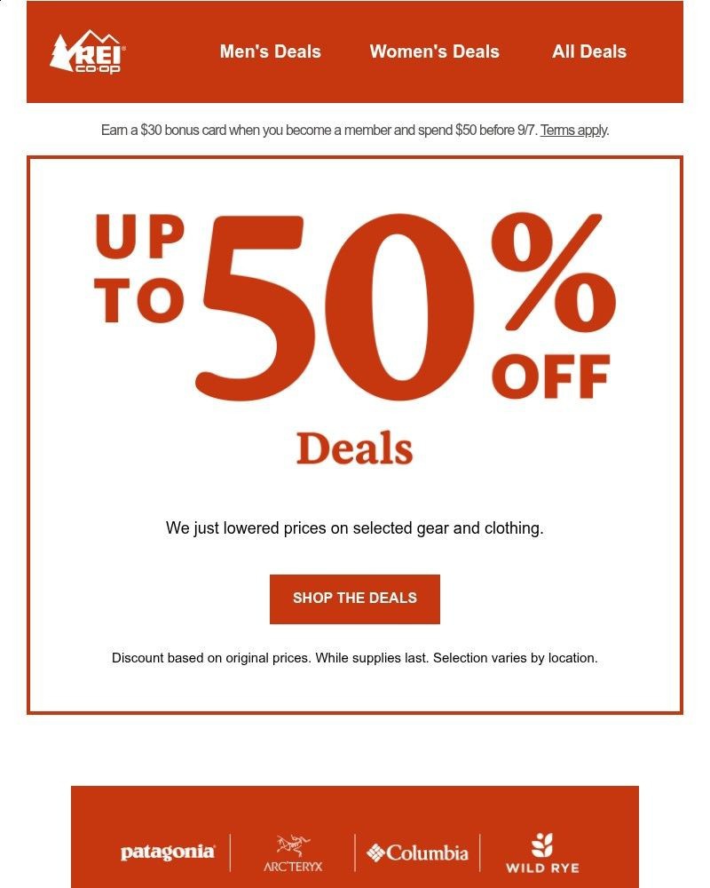 Screenshot of email sent to a REI Co-op Newsletter subscriber