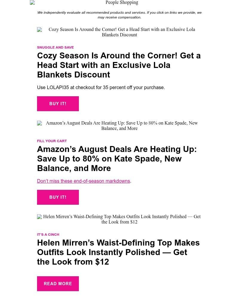 Screenshot of email sent to a People Newsletter subscriber