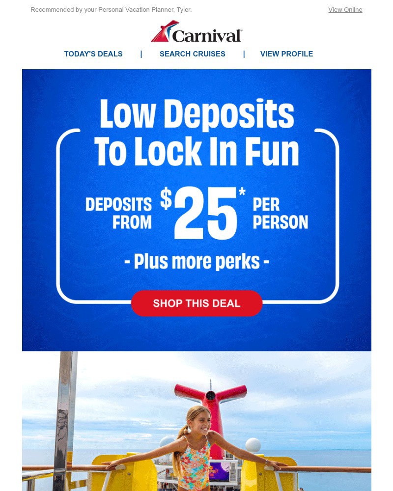 Screenshot of email sent to a Carnival Cruise Line Registered user