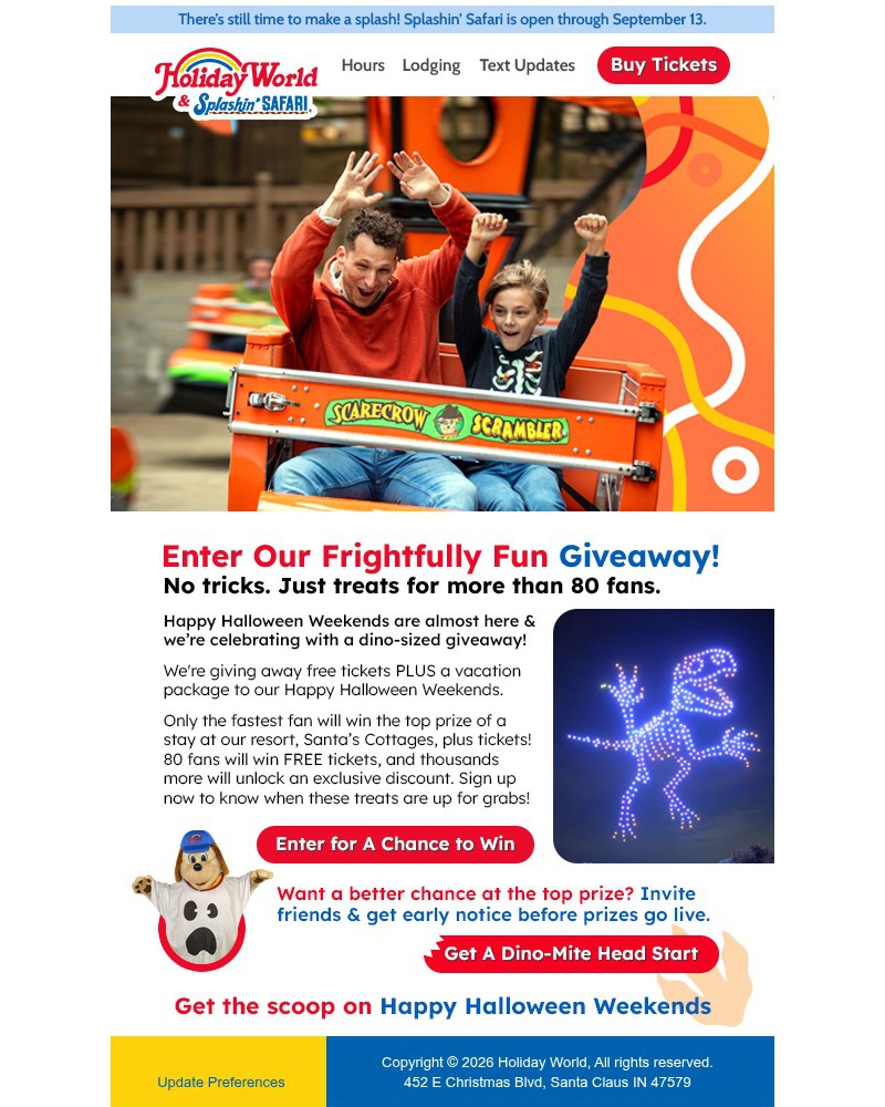 Screenshot of email sent to a Holiday World Newsletter subscriber