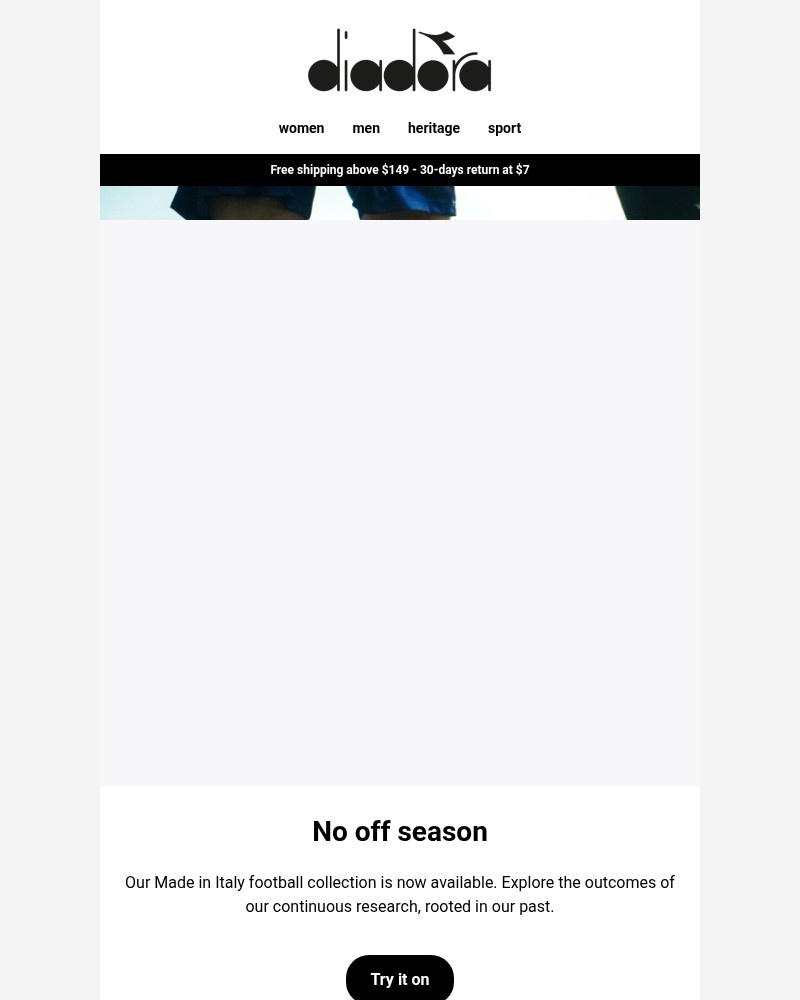 Screenshot of email sent to a Diadora Newsletter subscriber
