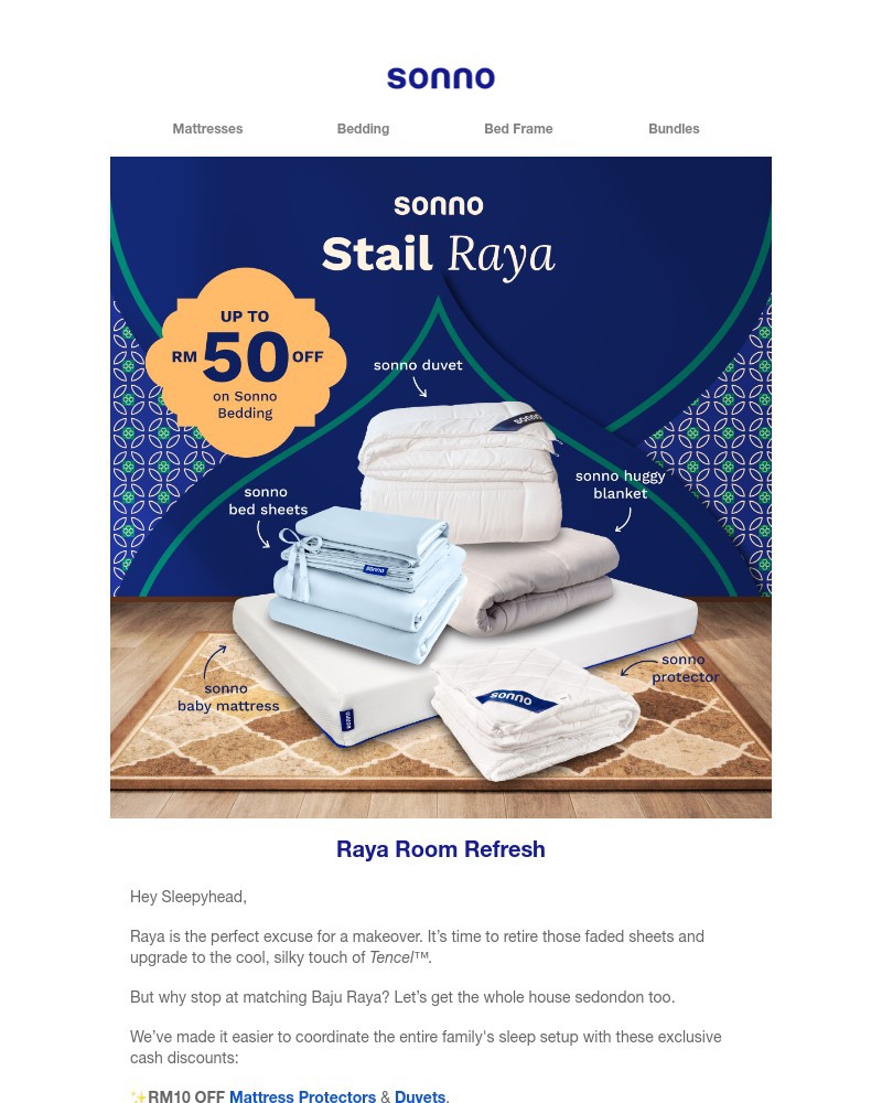 Screenshot of email sent to a Sonno Newsletter subscriber