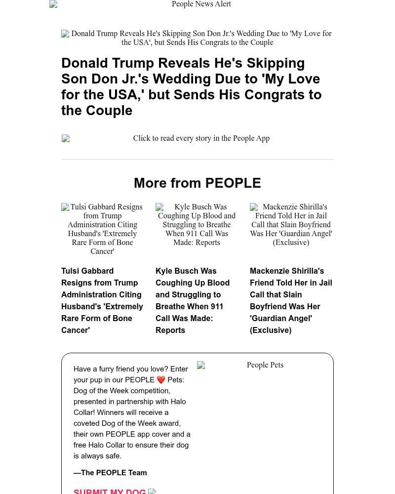 Screenshot of email sent to a People Newsletter subscriber