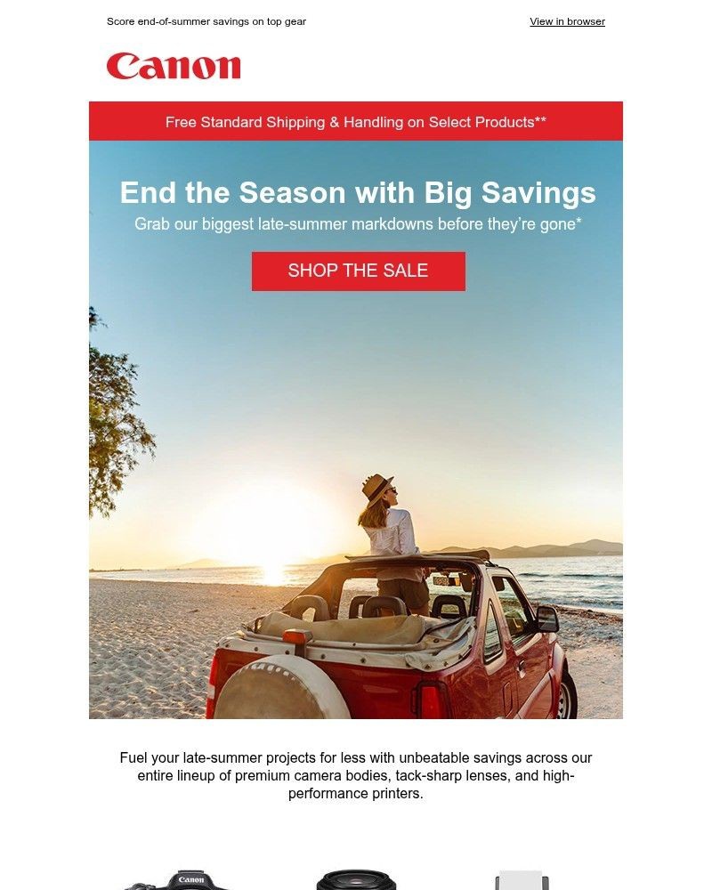 Screenshot of email sent to a Canon Newsletter subscriber