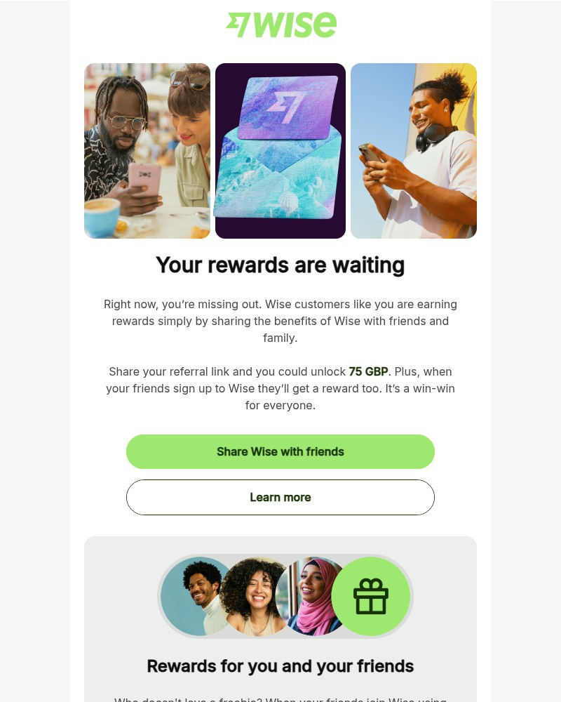 Screenshot of email sent to a Wise Registered user