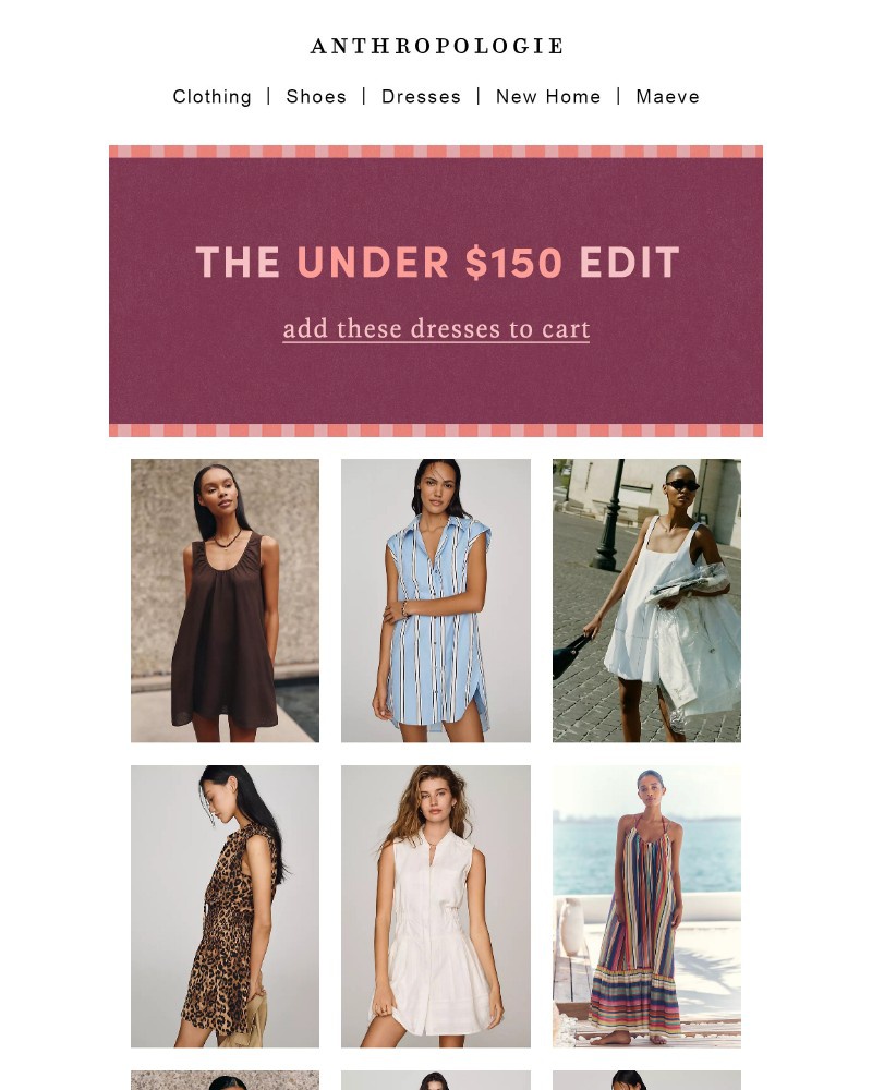 Screenshot of email sent to a Anthropologie Newsletter subscriber