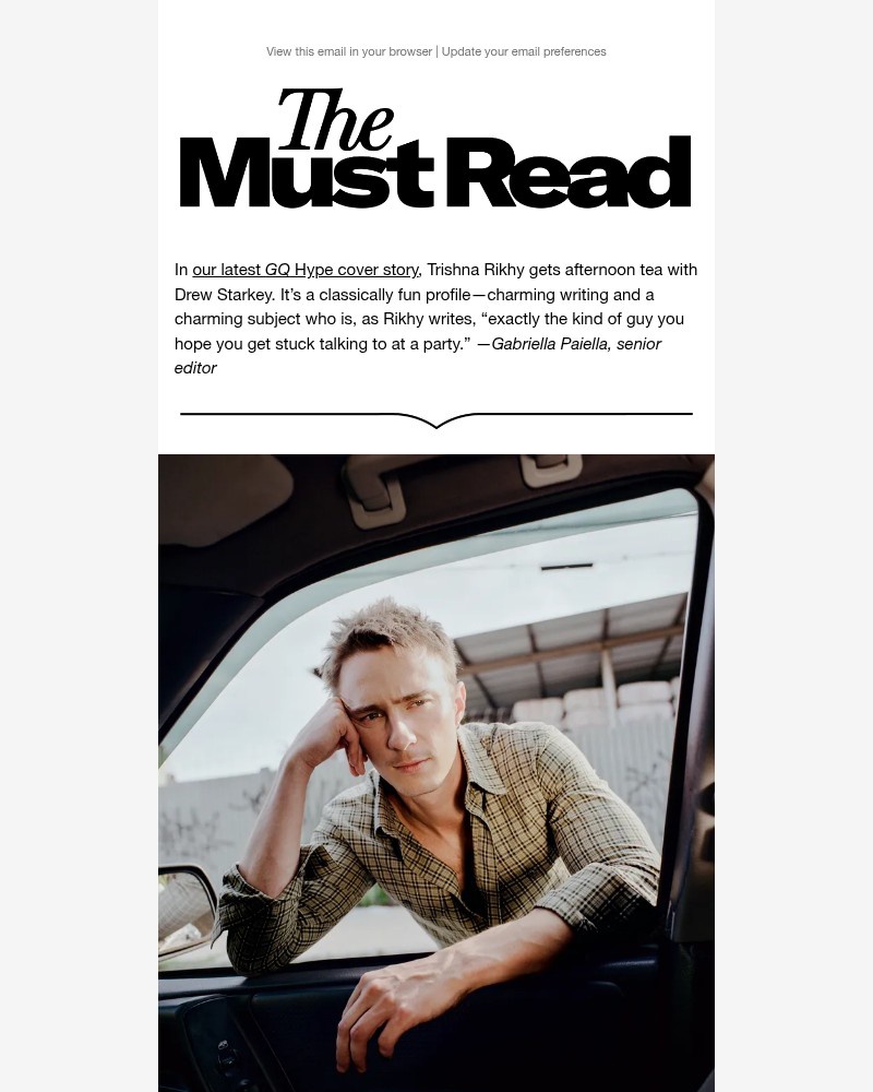 Screenshot of email sent to a GQ Newsletter subscriber