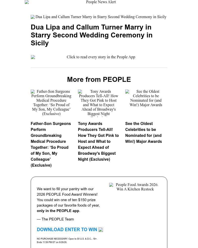 Screenshot of email sent to a People Newsletter subscriber