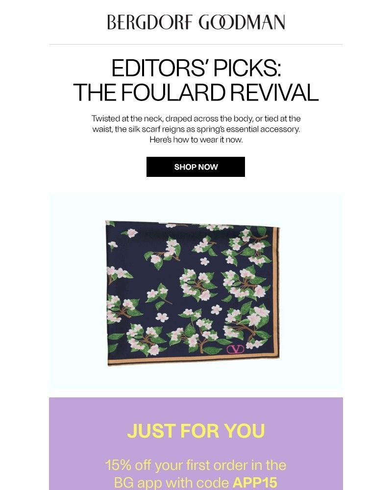 Screenshot of email sent to a Bergdorf Goodman Newsletter subscriber