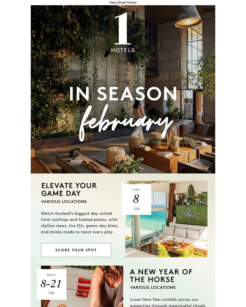 Screenshot of email sent to a 1 Hotels Newsletter subscriber