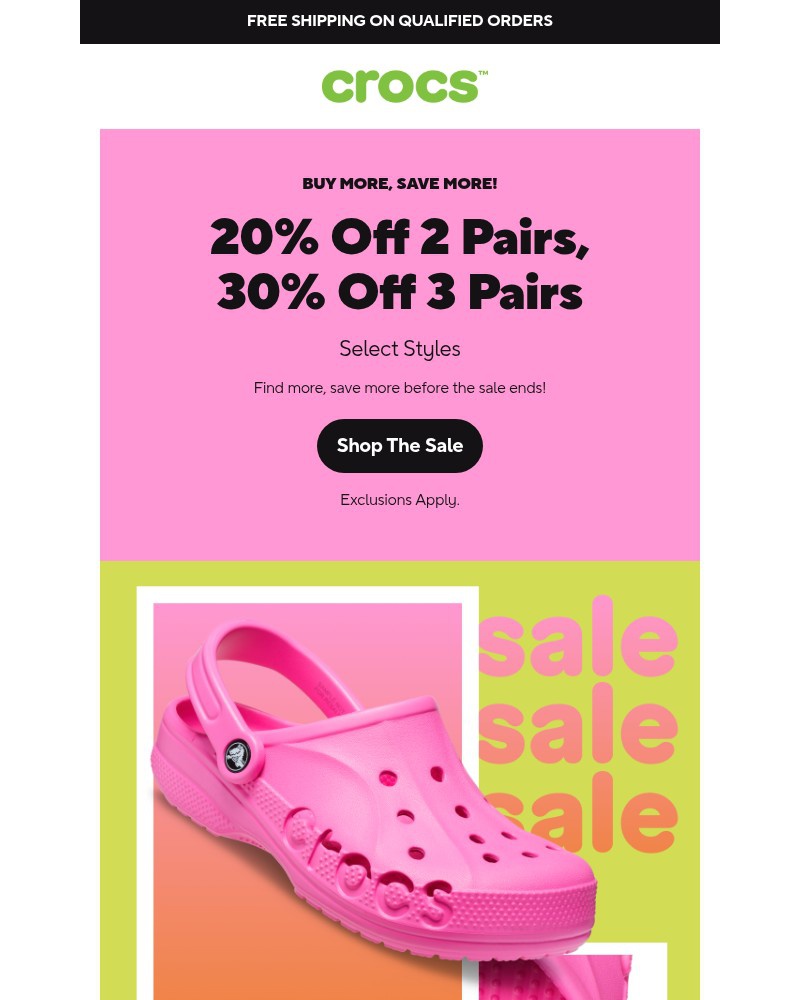 Screenshot of email sent to a Crocs Newsletter subscriber