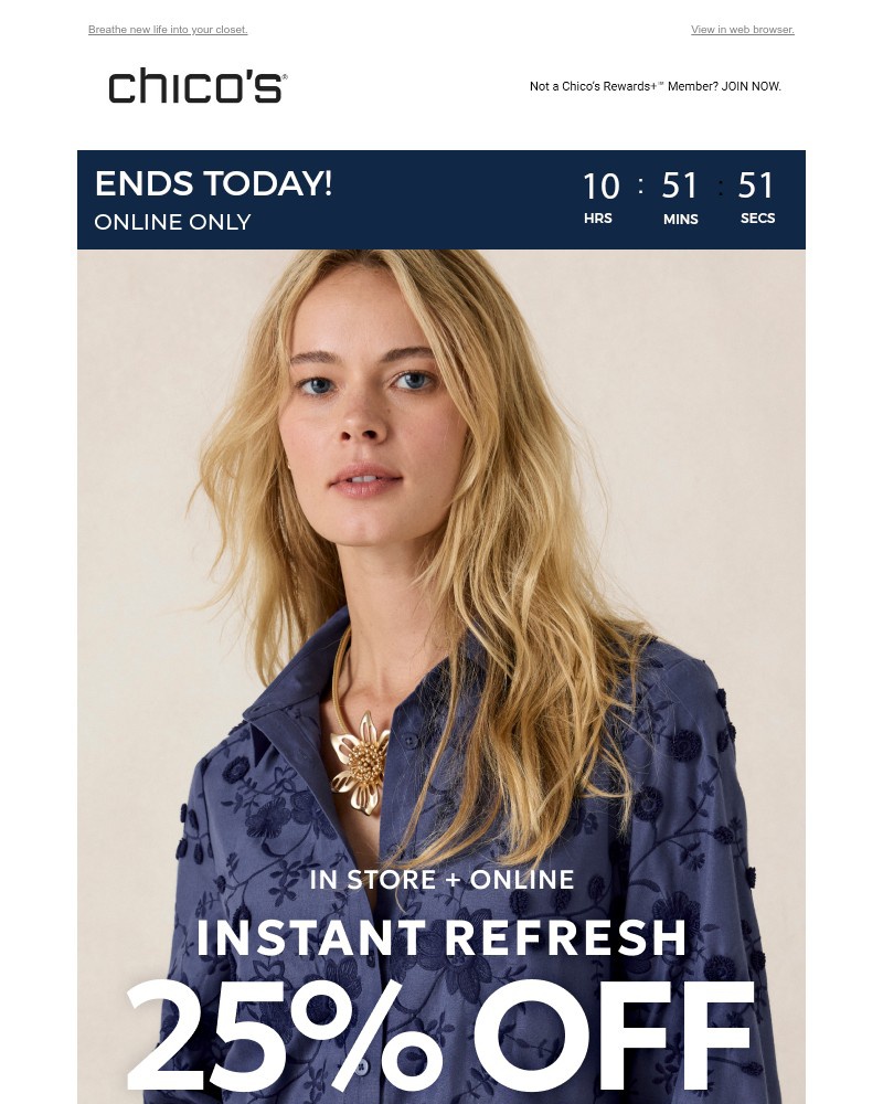 Screenshot of email sent to a Chico’s Newsletter subscriber