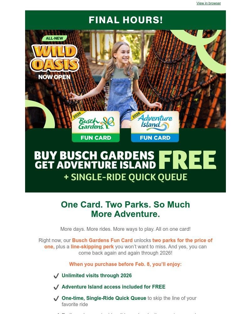 Screenshot of email sent to a Busch Gardens Newsletter subscriber