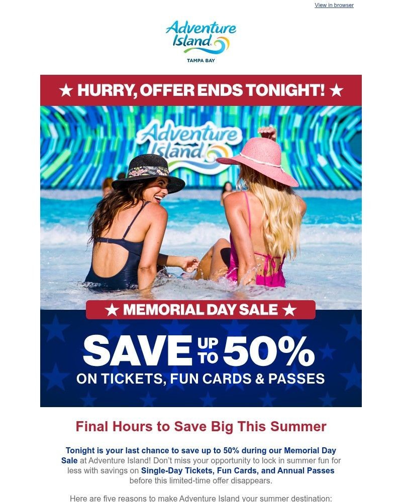 Screenshot of email sent to a Busch Gardens Newsletter subscriber