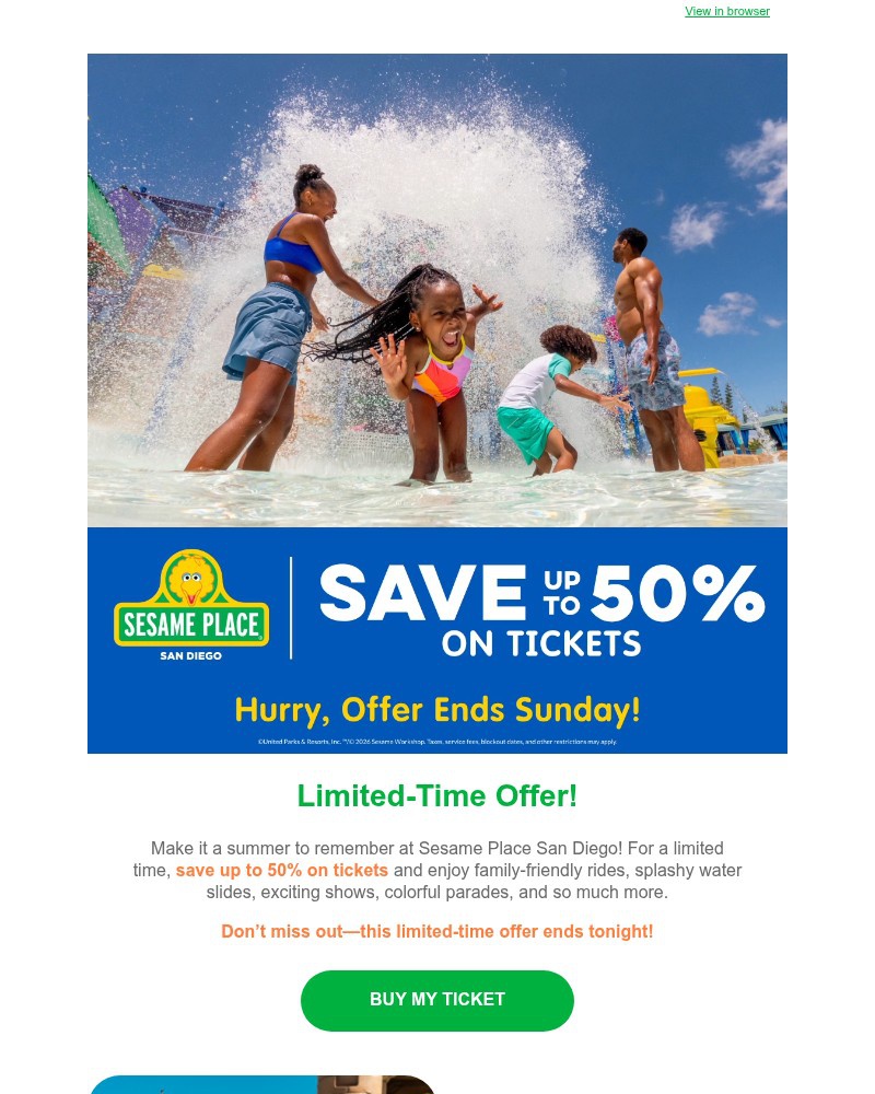 Screenshot of email sent to a Sea World Newsletter subscriber
