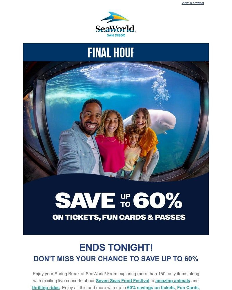 Screenshot of email sent to a Sea World Newsletter subscriber