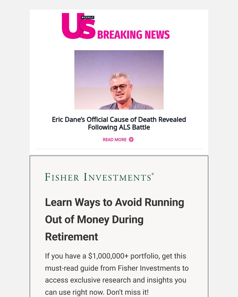 Screenshot of email sent to a Us Weekly Newsletter subscriber