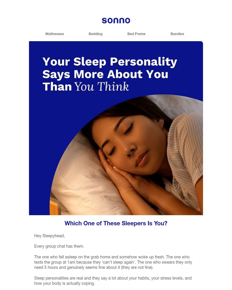 Screenshot of email sent to a Sonno Newsletter subscriber