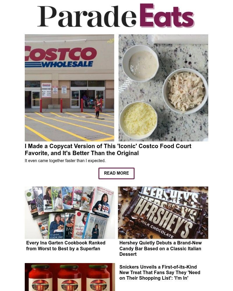 Screenshot of email sent to a Parade Newsletter subscriber