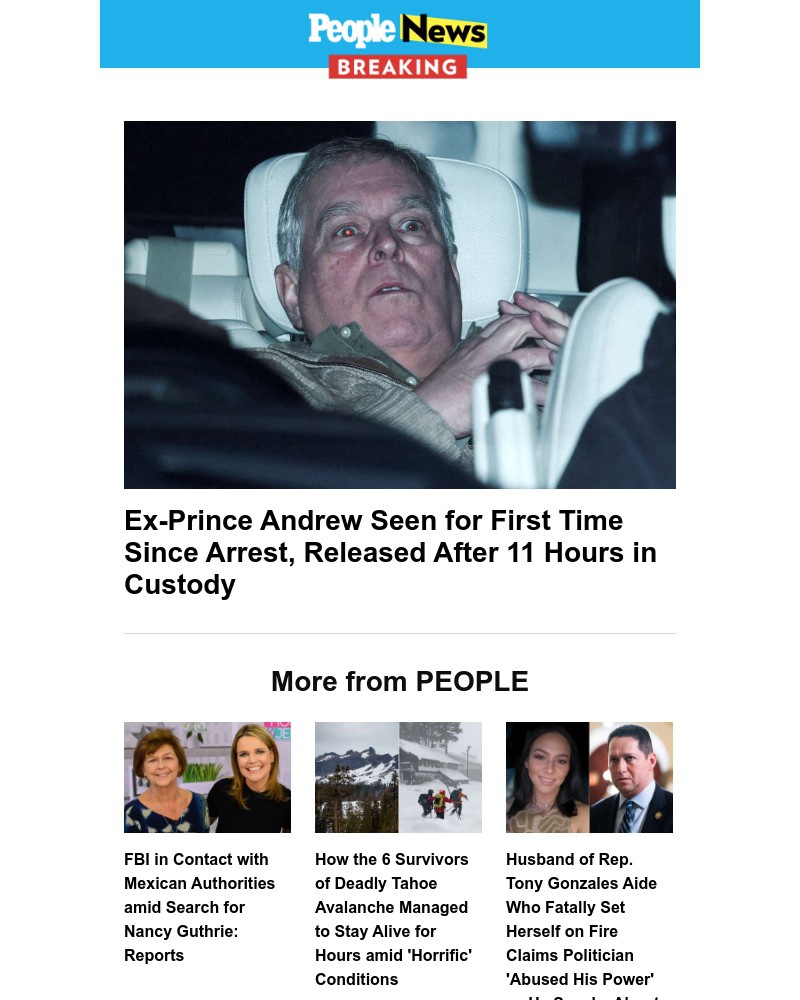 Screenshot of email sent to a People Newsletter subscriber